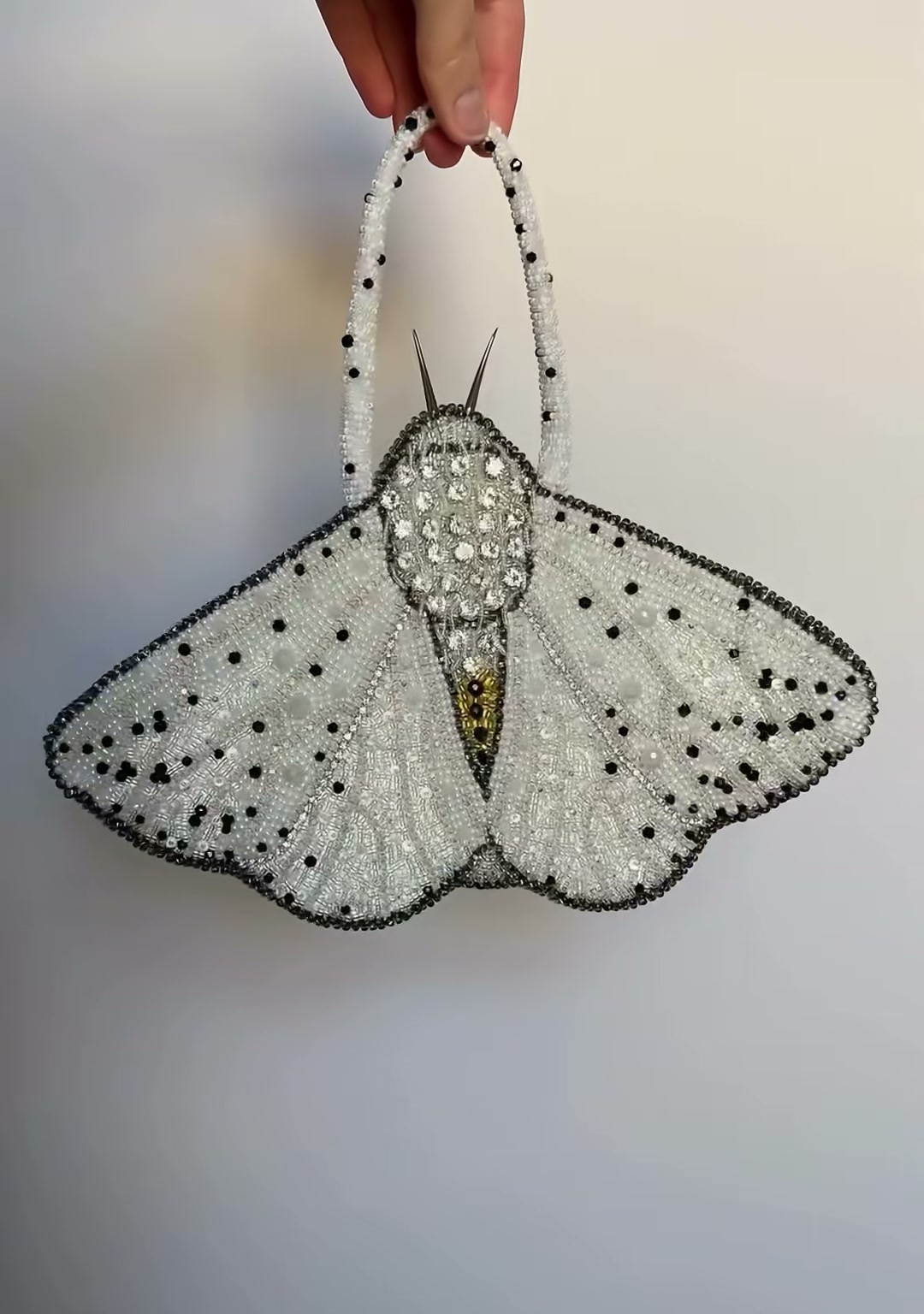The Giant Beaded Moth Bag — A Nocturnal Creature in Silver and Onyx