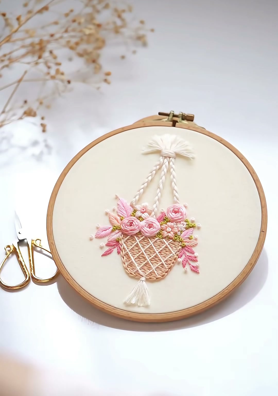 3D Embroidered Flower Basket — A Hanging Garden in a Hoop