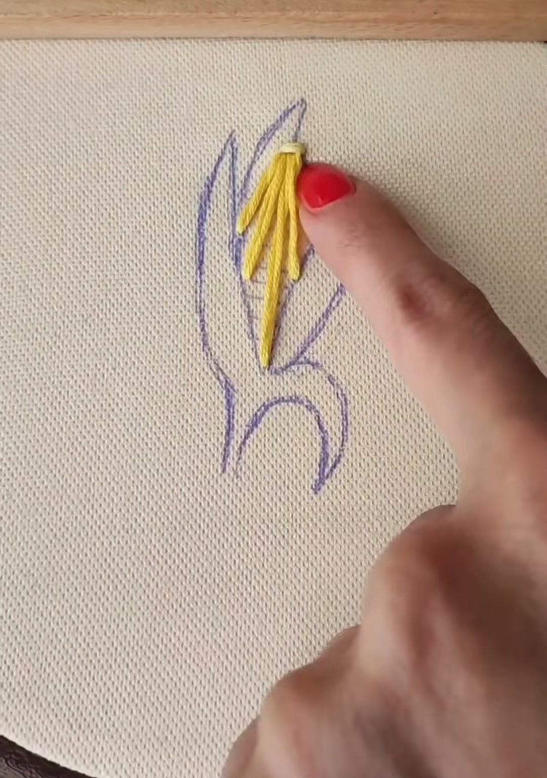 Step 3 — More overlapping yellow stitches covering the corn shape, beginning to look like rows of kernels