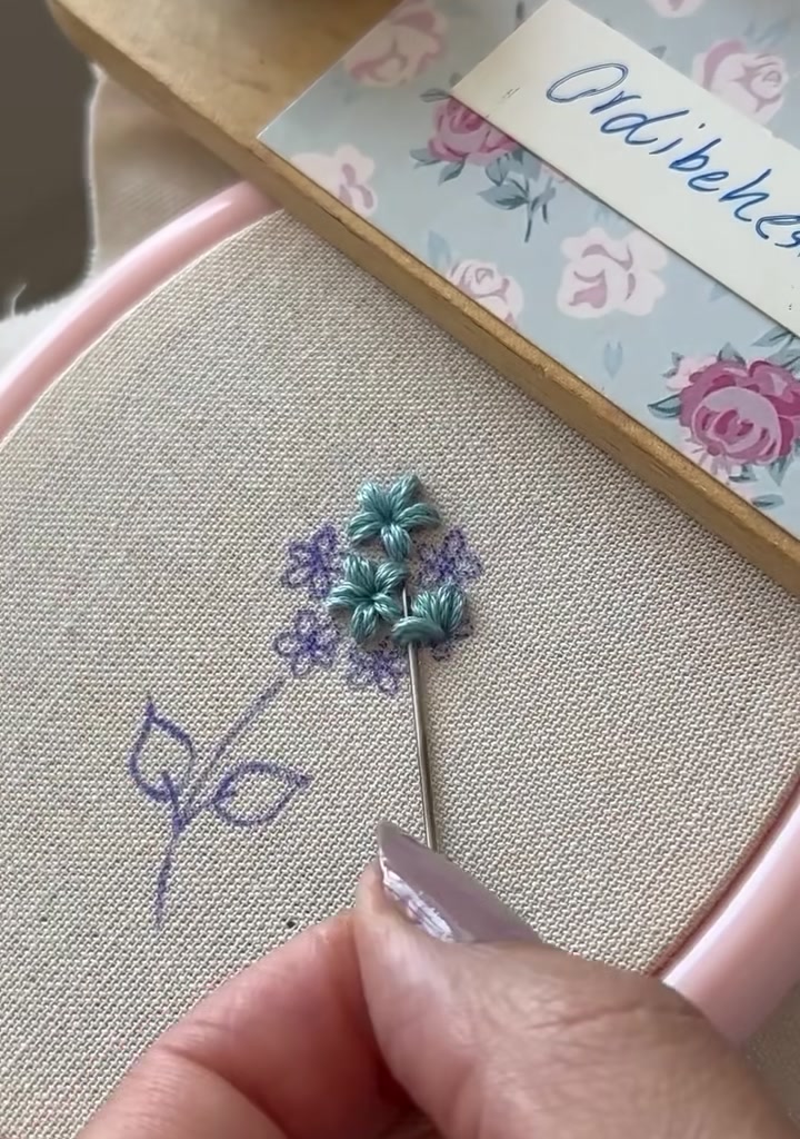 Six tiny blue flowers packed into a rounded cluster