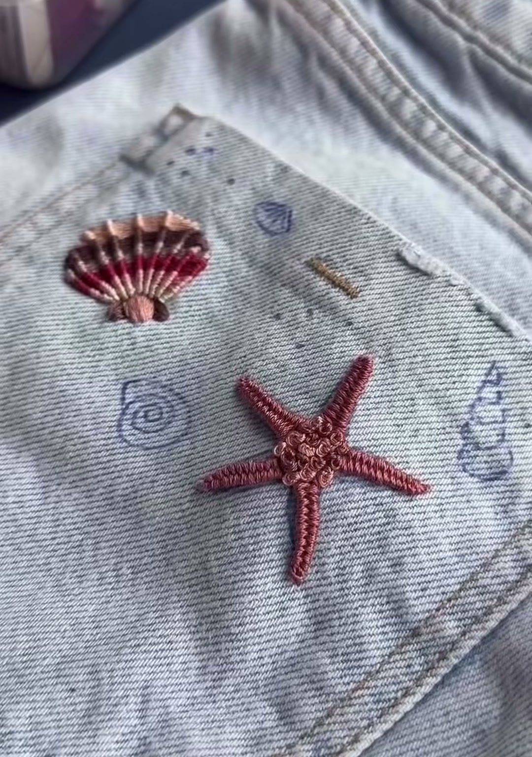 Shell & Starfish Embroidered on Denim — Hand Embroidery Tutorial