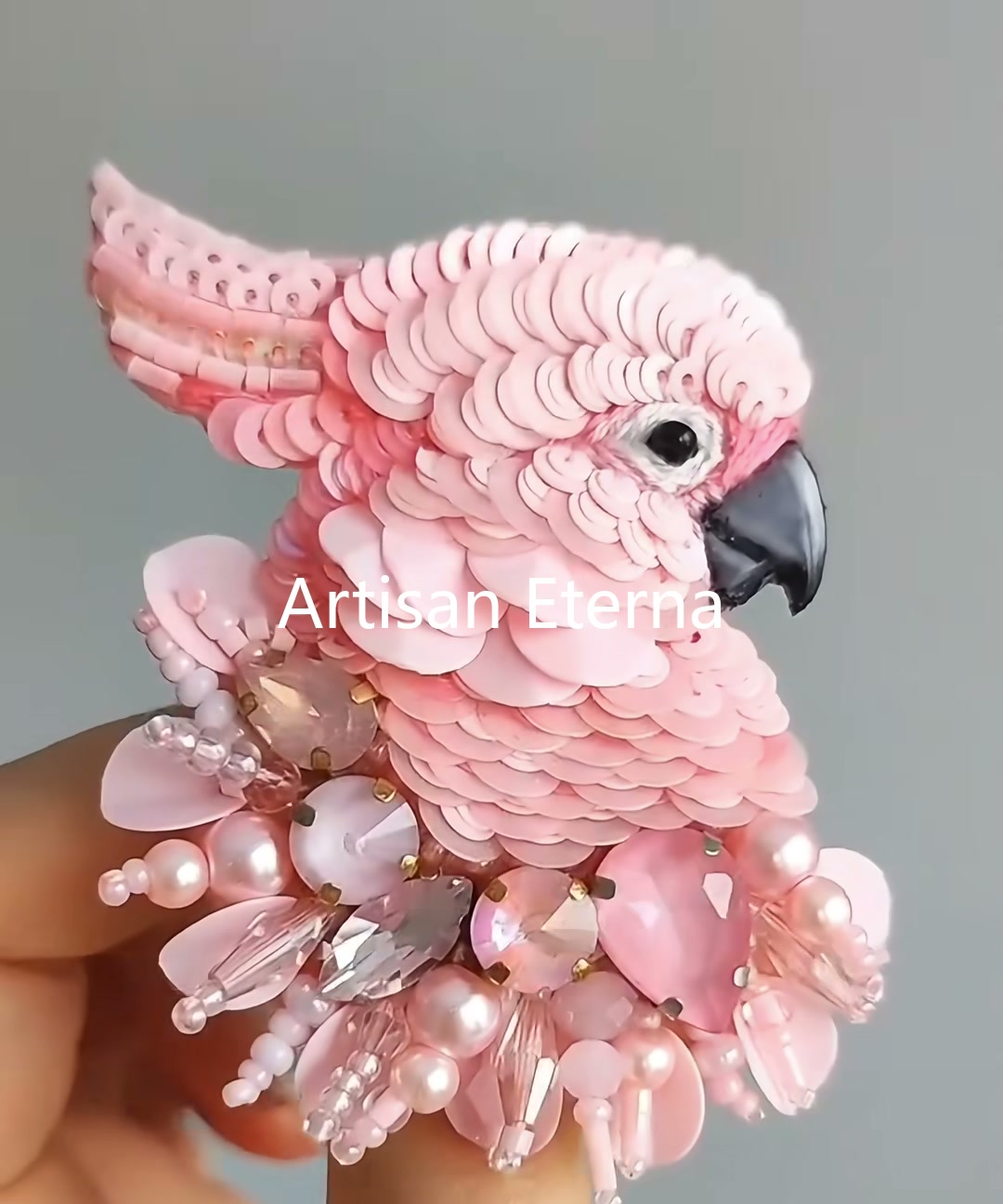 The Pink Cockatoo — A Beaded Brooch in Sequins and Pearls
